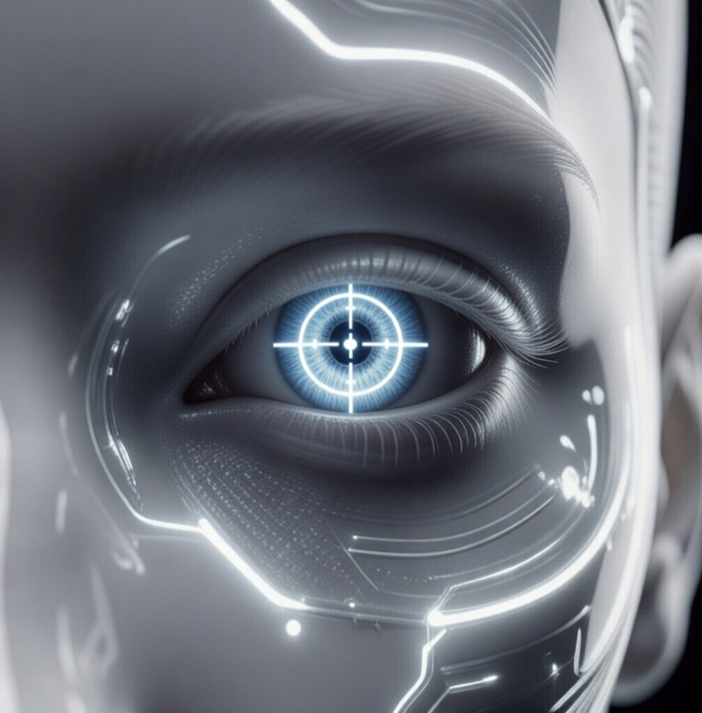 Digital eye with targeting interface representing precise audience targeting