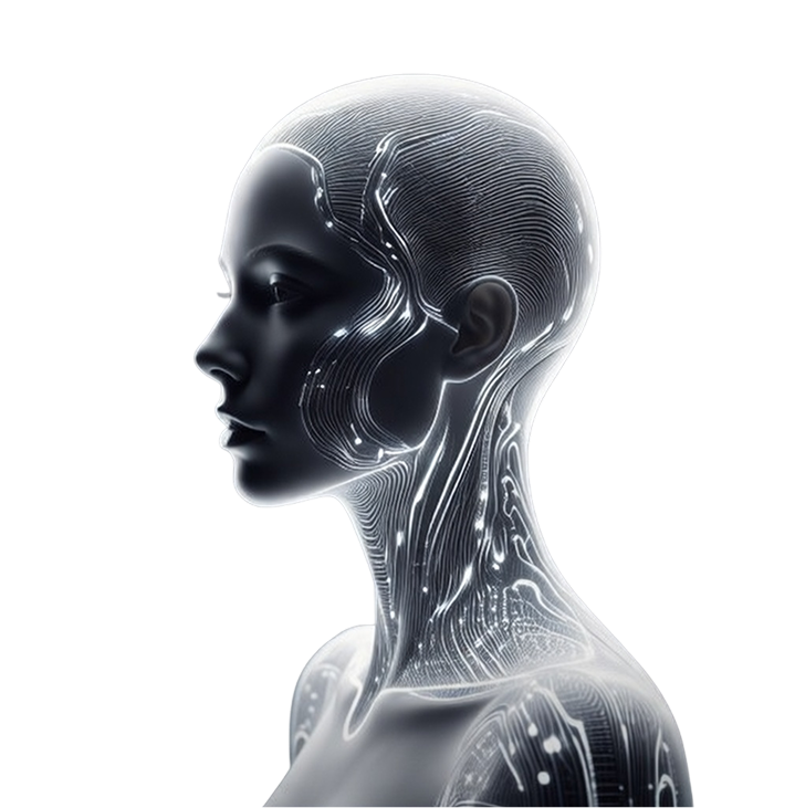 Digital human head profile with neural network visualization representing smart monetization technology